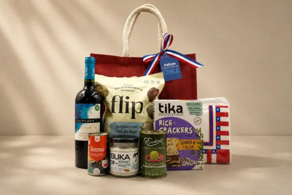 Regalo corporativo gourmet con vino, sal, frutos secos